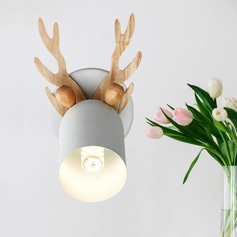 Nordic Stylish Wall Light Tapered Shade 1 Light Metal Wall Sconce with Antlers for Living Room White Clearhalo 'Wall Lamps & Sconces' 'Wall Lights' Lighting' 251163