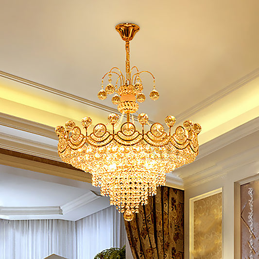 Crystal Cone Chandelier Light Modern 10 Lights Gold Ceiling Light for Dining Room Gold Clearhalo 'Ceiling Lights' 'Chandeliers' 'Modern Chandeliers' 'Modern' Lighting' 251165