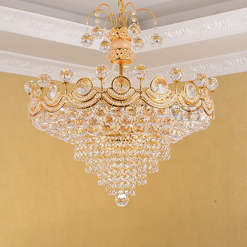 Crystal Cone Chandelier Light Modern 10 Lights Gold Ceiling Light for Dining Room Clearhalo 'Ceiling Lights' 'Chandeliers' 'Modern Chandeliers' 'Modern' Lighting' 251166