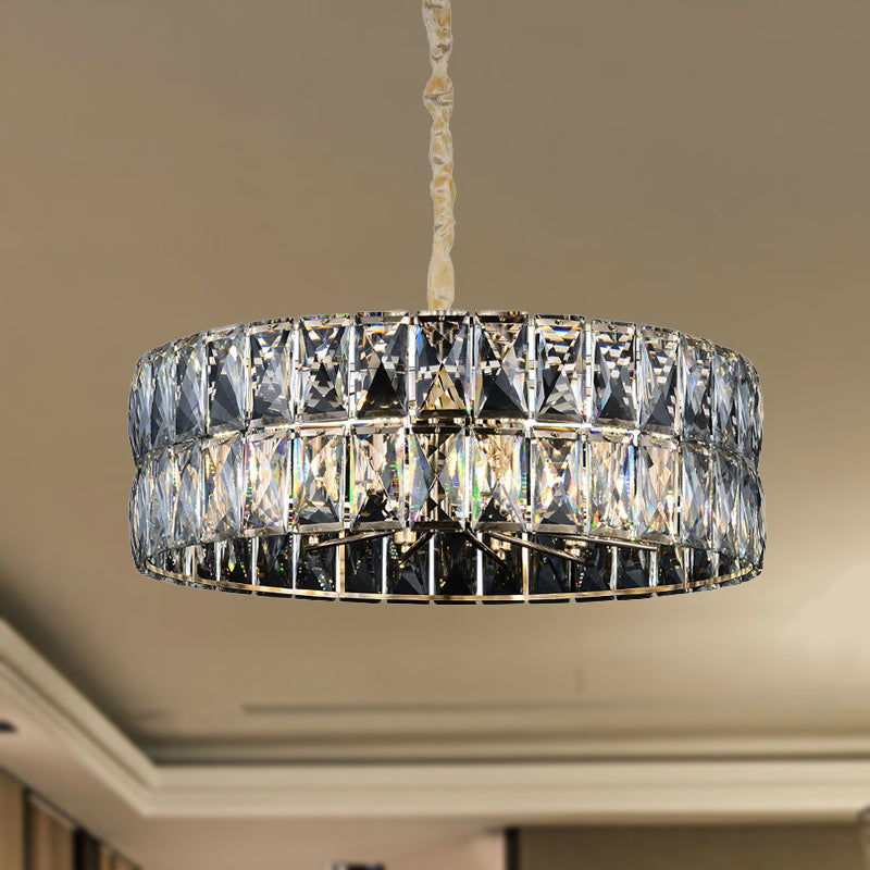 Faceted Crystal Drum Chandelier Light Postmodern 8 Lights Gold Hanging Ceiling Light Gold Clearhalo 'Ceiling Lights' 'Chandeliers' 'Modern Chandeliers' 'Modern' Lighting' 251167