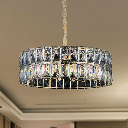 Faceted Crystal Drum Chandelier Light Postmodern 8 Lights Gold Hanging Ceiling Light Gold Clearhalo 'Ceiling Lights' 'Chandeliers' 'Modern Chandeliers' 'Modern' Lighting' 251167