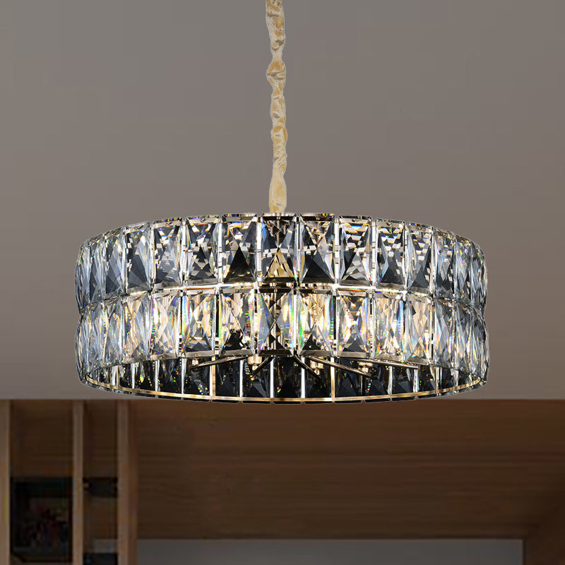 Faceted Crystal Drum Chandelier Light Postmodern 8 Lights Gold Hanging Ceiling Light Clearhalo 'Ceiling Lights' 'Chandeliers' 'Modern Chandeliers' 'Modern' Lighting' 251168