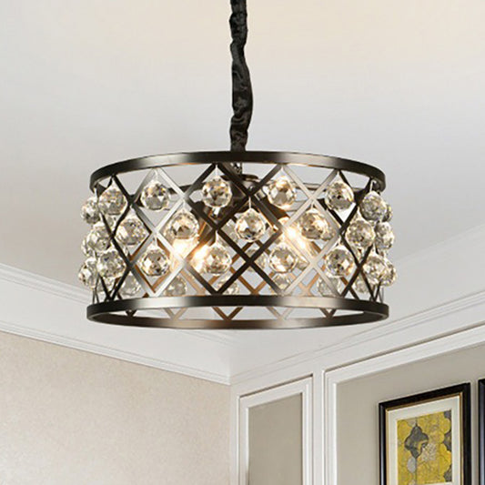 Metal and Crystal Round Ceiling Light 4 Lights Black Chandelier Lamp for Dining Room Black Clearhalo 'Ceiling Lights' 'Chandeliers' 'Modern Chandeliers' 'Modern' Lighting' 251185