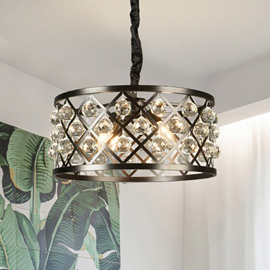 Metal and Crystal Round Ceiling Light 4 Lights Black Chandelier Lamp for Dining Room Clearhalo 'Ceiling Lights' 'Chandeliers' 'Modern Chandeliers' 'Modern' Lighting' 251186