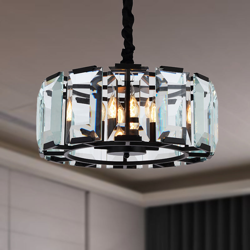 Drum Ceiling Light Fixture Antique Style Crystal Block 4 Lights Black Chandelier Light for Bedroom Black Clearhalo 'Ceiling Lights' 'Chandeliers' 'Modern Chandeliers' 'Modern' Lighting' 251187