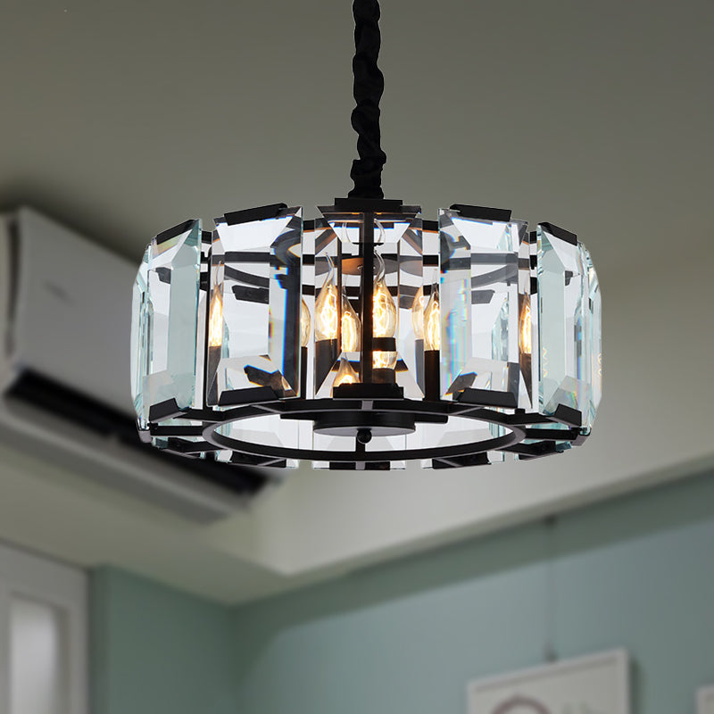 Drum Ceiling Light Fixture Antique Style Crystal Block 4 Lights Black Chandelier Light for Bedroom Clearhalo 'Ceiling Lights' 'Chandeliers' 'Modern Chandeliers' 'Modern' Lighting' 251188