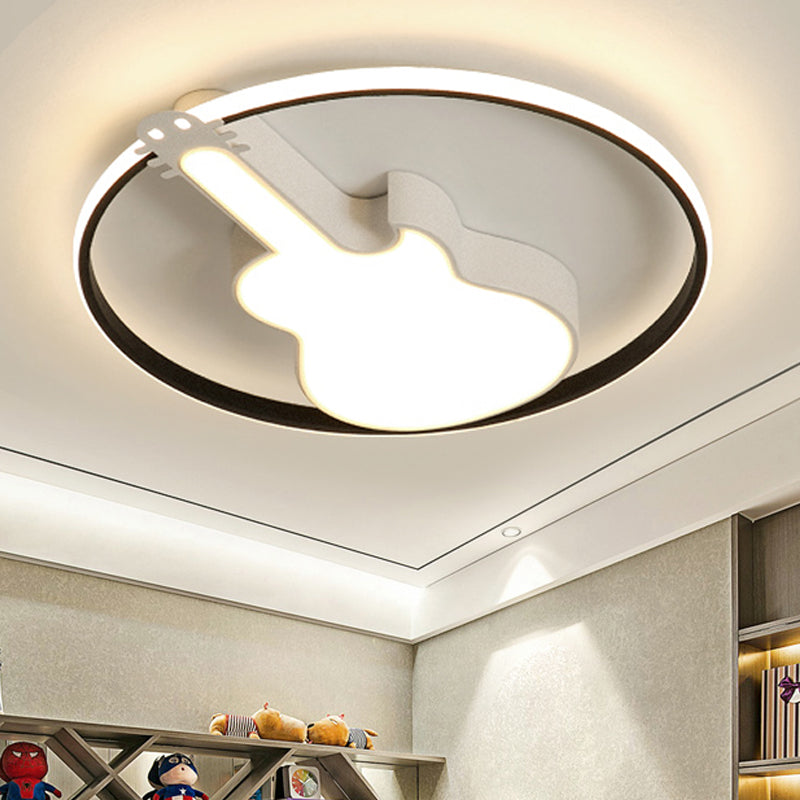 Circle Game Room Flush Mount Light with Guitar Acrylic Creative LED Ceiling Light in Candy Color White Clearhalo 'Ceiling Lights' 'Close To Ceiling Lights' 'Close to ceiling' 'Flush mount' Lighting' 251190