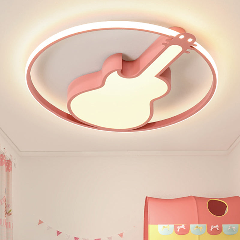 Circle Game Room Flush Mount Light with Guitar Acrylic Creative LED Ceiling Light in Candy Color Pink Clearhalo 'Ceiling Lights' 'Close To Ceiling Lights' 'Close to ceiling' 'Flush mount' Lighting' 251191