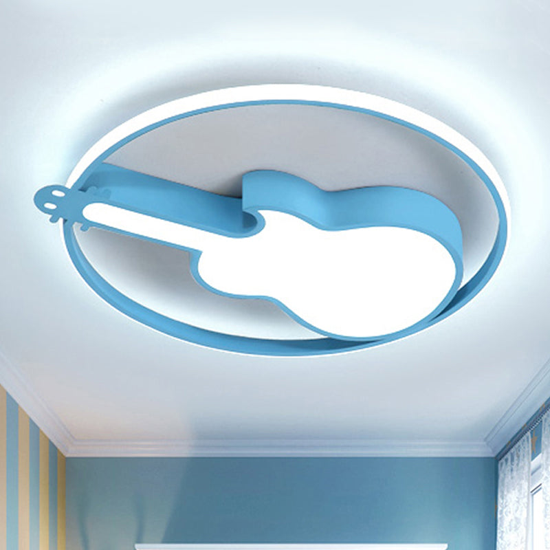 Circle Game Room Flush Mount Light with Guitar Acrylic Creative LED Ceiling Light in Candy Color Blue Clearhalo 'Ceiling Lights' 'Close To Ceiling Lights' 'Close to ceiling' 'Flush mount' Lighting' 251192