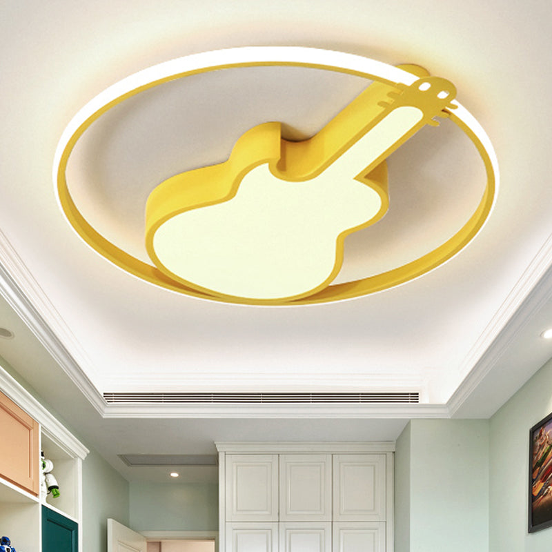 Circle Game Room Flush Mount Light with Guitar Acrylic Creative LED Ceiling Light in Candy Color Yellow Clearhalo 'Ceiling Lights' 'Close To Ceiling Lights' 'Close to ceiling' 'Flush mount' Lighting' 251193