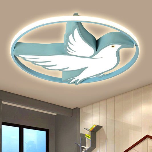 Acrylic Peace Pigeon Flush Ceiling Light with Ring Living Room Animal LED Ceiling Lamp Blue Warm Clearhalo 'Ceiling Lights' 'Close To Ceiling Lights' 'Close to ceiling' 'Flush mount' Lighting' 251195