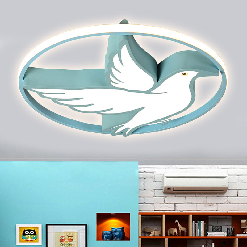 Acrylic Peace Pigeon Flush Ceiling Light with Ring Living Room Animal LED Ceiling Lamp Blue Clearhalo 'Ceiling Lights' 'Close To Ceiling Lights' 'Close to ceiling' 'Flush mount' Lighting' 251196