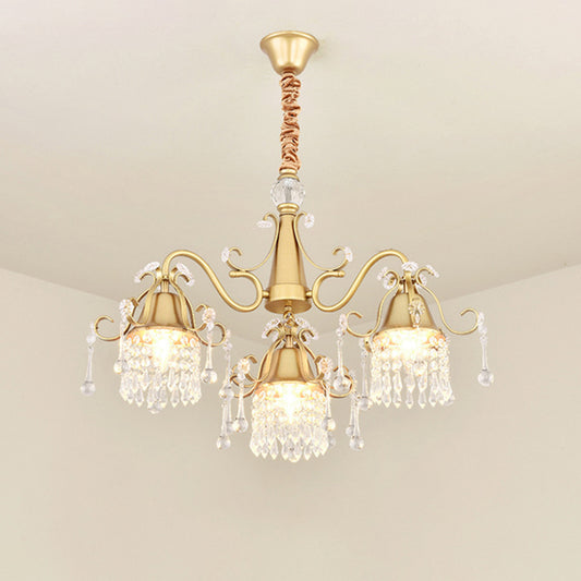 LED Branch Pendant Chandelier Mid-Century Crystal Hanging Ceiling Light in Gold for Living Room Gold Clearhalo 'Ceiling Lights' 'Chandeliers' 'Modern Chandeliers' 'Modern' Lighting' 251203