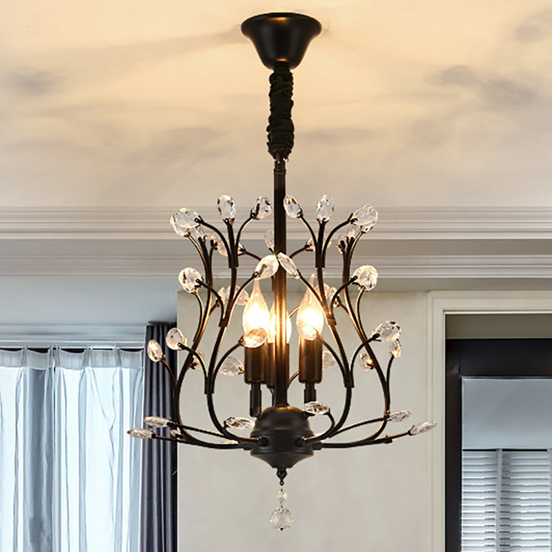 Black/Gold Branch Chandelier Light Modernism Crystal 3 Bulbs Hanging Lamp for Dining Room Black Clearhalo 'Ceiling Lights' 'Chandeliers' 'Modern Chandeliers' 'Modern' Lighting' 251208