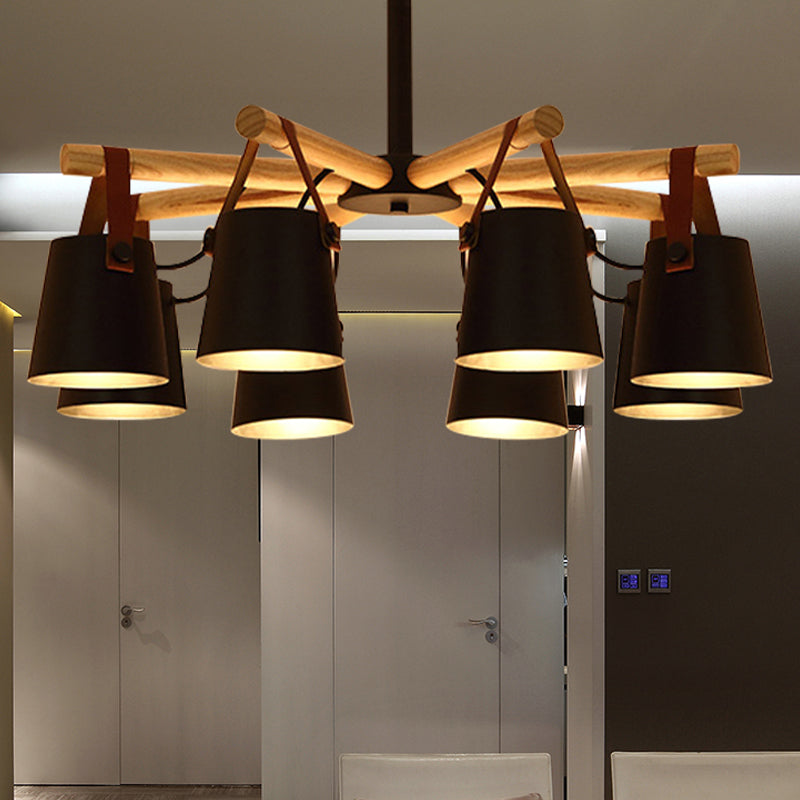 Hanging Bucket Shape Chandelier Nordic Macaron Metallic Pendant Light for Kitchen 8 Black Clearhalo 'Ceiling Lights' 'Chandeliers' Lighting' options 251220_b458ba17-fa56-4e4c-9fac-8f80dd5d6a6e