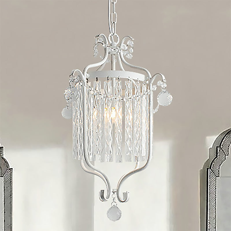 Modernism 1 Light Hanging Ceiling Light Black/White Bird Cage Pendant Light Fixture with Crystal Shade White Clearhalo 'Ceiling Lights' 'Modern Pendants' 'Modern' 'Pendant Lights' 'Pendants' Lighting' 251224