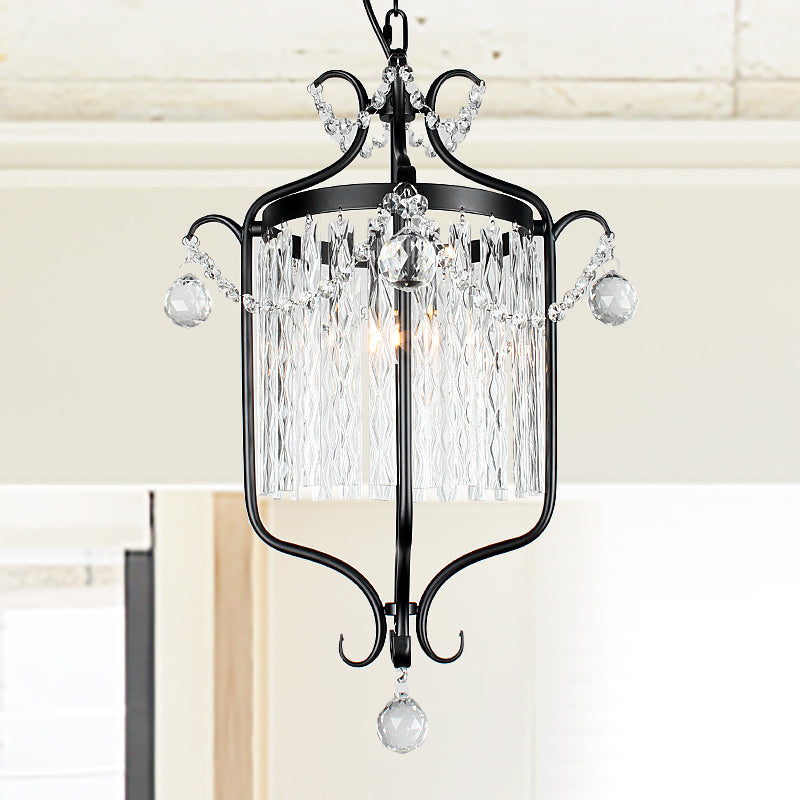 Modernism 1 Light Hanging Ceiling Light Black/White Bird Cage Pendant Light Fixture with Crystal Shade Black Clearhalo 'Ceiling Lights' 'Modern Pendants' 'Modern' 'Pendant Lights' 'Pendants' Lighting' 251226