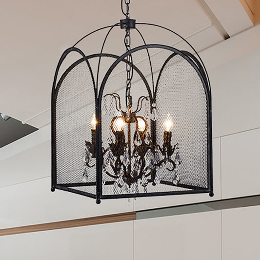 Mesh Cage Chandelier Lamp Modernism Crystal 4 Heads Hanging Light Kit in Black for Living Room Black Clearhalo 'Ceiling Lights' 'Chandeliers' 'Glass shade' 'Glass' 'Modern Chandeliers' 'Modern' Lighting' 251233