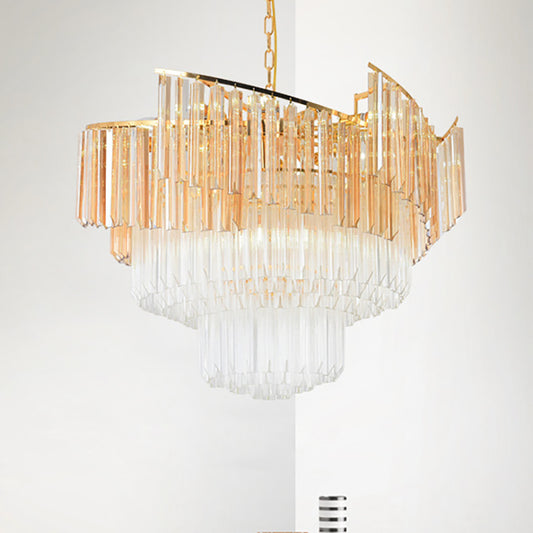 LED Tiered Chandelier Light Contemporary Crystal Hanging Ceiling Light in Gold for Bedroom Gold Clearhalo 'Ceiling Lights' 'Chandeliers' 'Modern Chandeliers' 'Modern' Lighting' 251235
