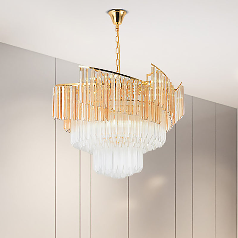 LED Tiered Chandelier Light Contemporary Crystal Hanging Ceiling Light in Gold for Bedroom Clearhalo 'Ceiling Lights' 'Chandeliers' 'Modern Chandeliers' 'Modern' Lighting' 251236