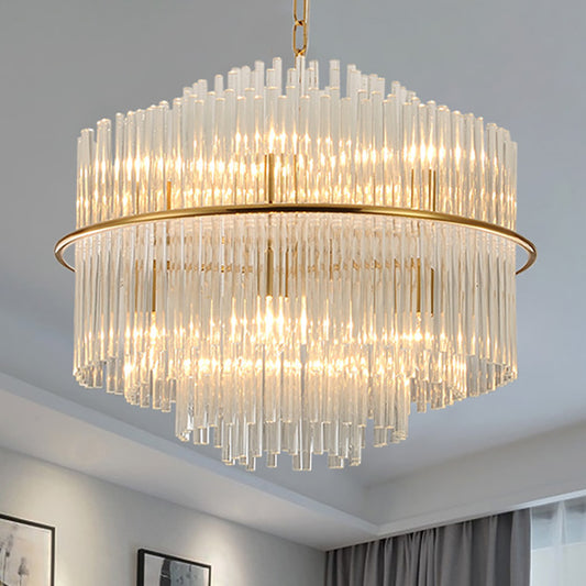 Modernism Tiered Ceiling Chandelier Crystal 9 Heads Pendant Light Fixture in Gold with Metal Chain Gold Clearhalo 'Ceiling Lights' 'Chandeliers' 'Modern Chandeliers' 'Modern' Lighting' 251237
