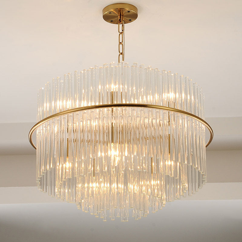 Modernism Tiered Ceiling Chandelier Crystal 9 Heads Pendant Light Fixture in Gold with Metal Chain Clearhalo 'Ceiling Lights' 'Chandeliers' 'Modern Chandeliers' 'Modern' Lighting' 251238