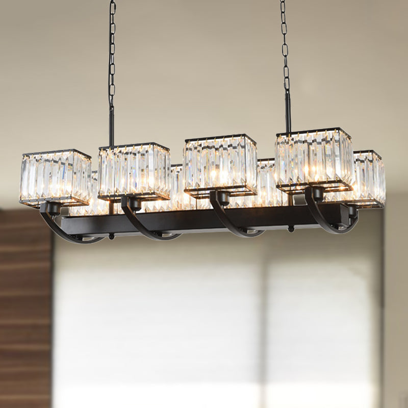6/8 Bulbs Rectangle Chandelier Light Contemporary Crystal Hanging Lamp in Black with Adjustable Chain 8 Black Clearhalo 'Ceiling Lights' 'Island Lights' Lighting' 251252
