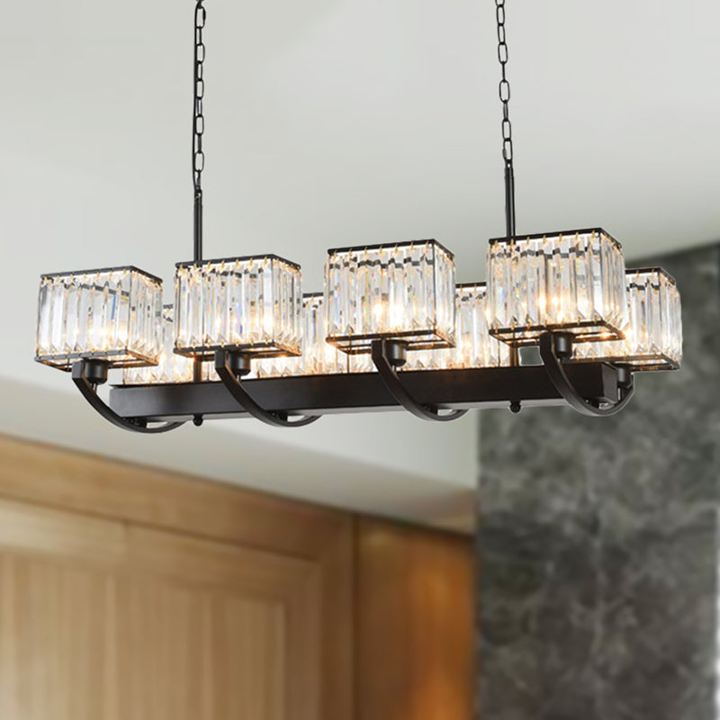 6/8 Bulbs Rectangle Chandelier Light Contemporary Crystal Hanging Lamp in Black with Adjustable Chain Clearhalo 'Ceiling Lights' 'Island Lights' Lighting' 251253