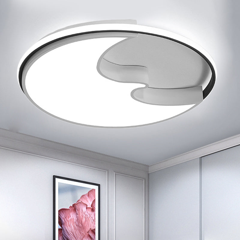 Circle Study Room Flush Ceiling Light with Crescent Acrylic Simple Style Ceiling Lamp in White White White Clearhalo 'Ceiling Lights' 'Close To Ceiling Lights' 'Close to ceiling' 'Flush mount' Lighting' 251257