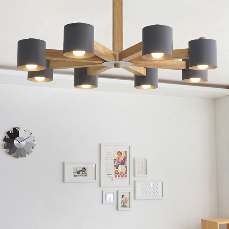 Cylindrical Shade Kid Bedroom Chandelier Wood Modern Style Ceiling Pendant Light 8 Grey Clearhalo 'Ceiling Lights' 'Chandeliers' Lighting' options 251261_252df53d-07a1-4d21-98de-5508727439d5