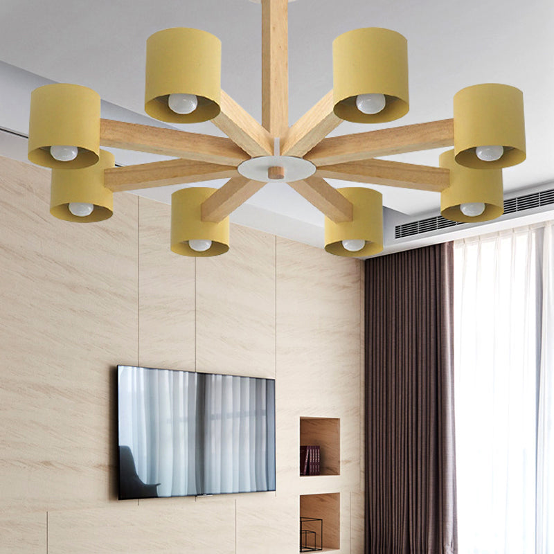 Cylindrical Shade Kid Bedroom Chandelier Wood Modern Style Ceiling Pendant Light Clearhalo 'Ceiling Lights' 'Chandeliers' Lighting' options 251264