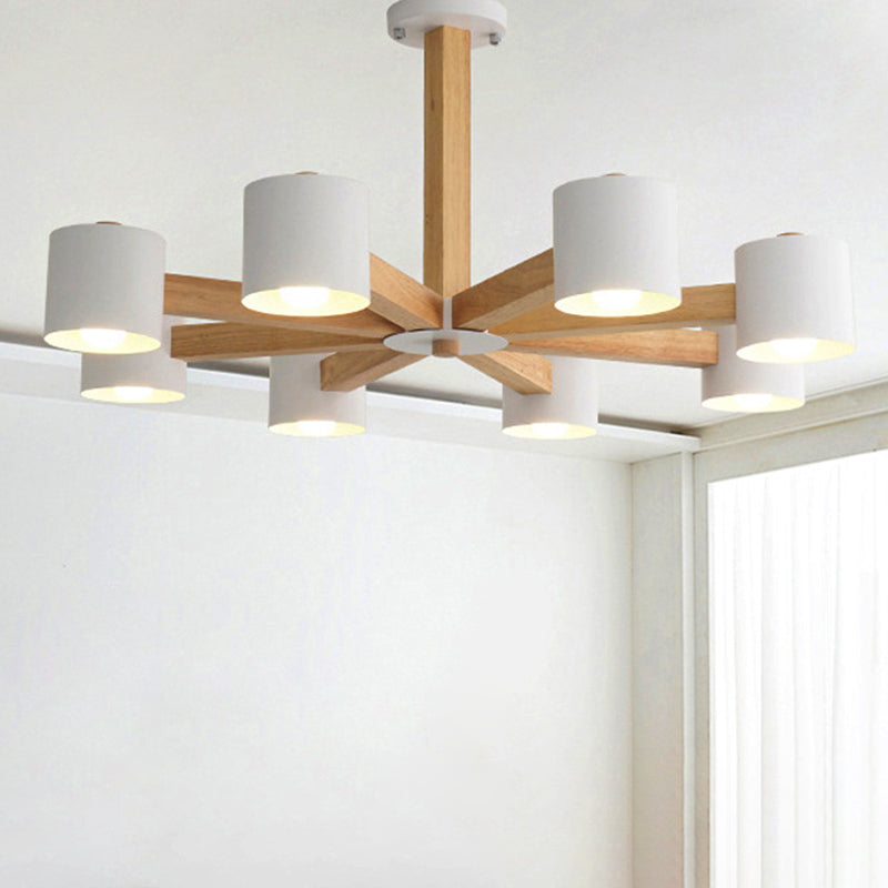 Cylindrical Shade Kid Bedroom Chandelier Wood Modern Style Ceiling Pendant Light 8 White Clearhalo 'Ceiling Lights' 'Chandeliers' Lighting' options 251265_f25ca30b-31d4-42c2-b450-f4000312227b