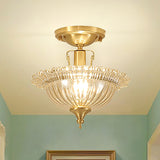 Flared Semi Flush Contemporary Ruffle Glass Shaded 1 Light Brass Ceiling Flush Mount Brass B Clearhalo 'Ceiling Lights' 'Close To Ceiling Lights' 'Close to ceiling' 'Semi-flushmount' Lighting' 251278