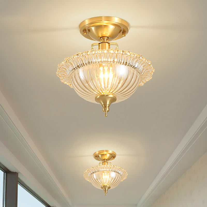 Flared Semi Flush Contemporary Ruffle Glass Shaded 1 Light Brass Ceiling Flush Mount Clearhalo 'Ceiling Lights' 'Close To Ceiling Lights' 'Close to ceiling' 'Semi-flushmount' Lighting' 251279