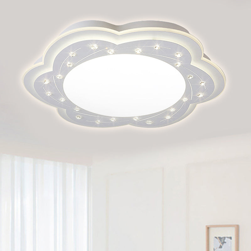 Contemporary White LED Ceiling Lamp Blossom Acrylic Ceiling Mount Light with Crystal Bead for Hallway White Clearhalo 'Ceiling Lights' 'Close To Ceiling Lights' 'Close to ceiling' 'Flush mount' Lighting' 251322