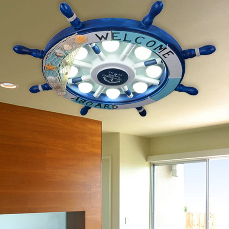 Rudder Kindergarten Ceiling Mount Light Metal 8 Lights Nautical Ceiling Lamp in Blue Clearhalo 'Ceiling Lights' 'Close To Ceiling Lights' 'Close to ceiling' 'Flush mount' Lighting' 251339