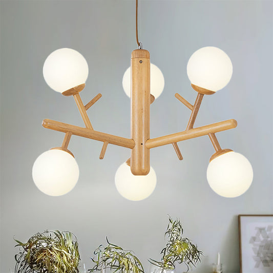 Nordic Modern Sphere Hanging Chandelier Wooden White Ceiling Pendant Light for Dining Room Clearhalo 'Ceiling Lights' 'Chandeliers' Lighting' options 251357