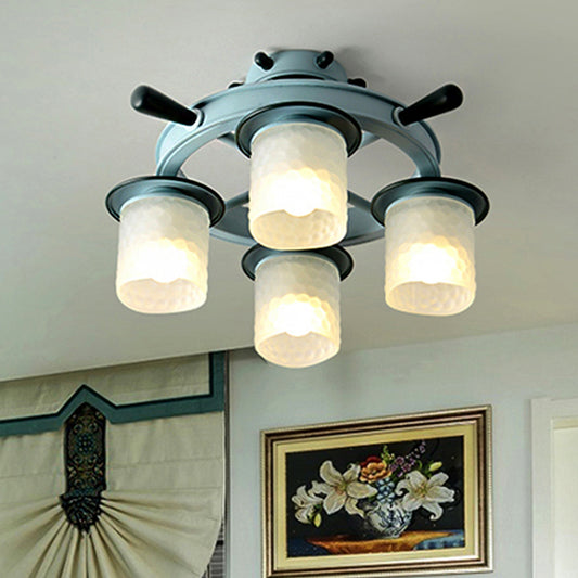 Glass Cylinder Flush Mount Light 4 Lights Nautical Style Ceiling Lamp in Blue for Hallway Blue 19" Clearhalo 'Ceiling Lights' 'Close To Ceiling Lights' 'Close to ceiling' 'Semi-flushmount' Lighting' 251360