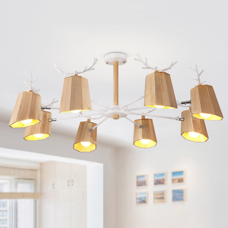 Modern Nordic Deer Horn Pendant Ceiling Light Wooden Hanging Pendant Lights for Living Room in Beige 8 Wood Clearhalo 'Ceiling Lights' 'Chandeliers' Lighting' options 251362_b7b18230-ade3-433e-be4c-c8c65d389d8a