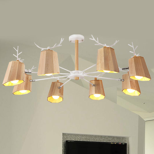 Modern Nordic Deer Horn Pendant Ceiling Light Wooden Hanging Pendant Lights for Living Room in Beige Clearhalo 'Ceiling Lights' 'Chandeliers' Lighting' options 251363