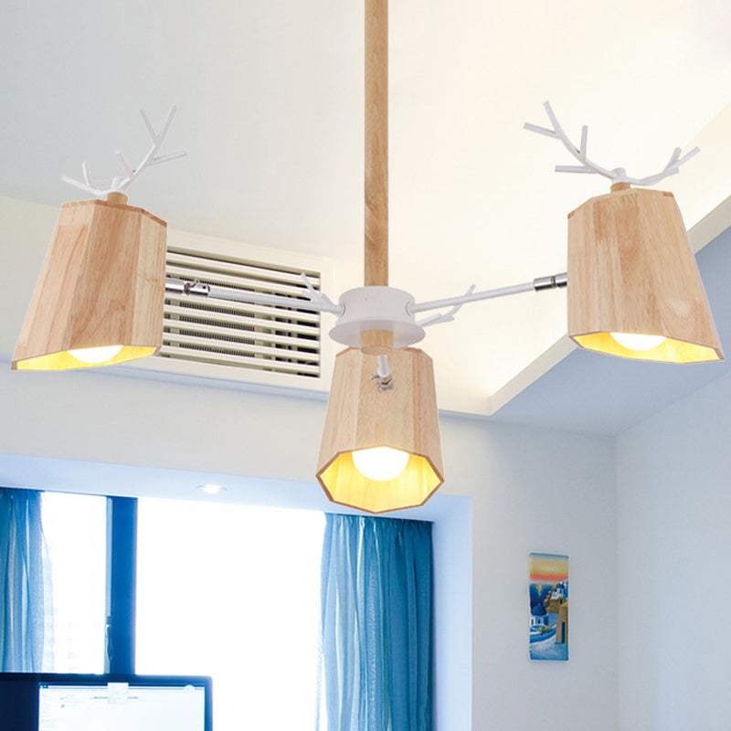 Modern Nordic Deer Horn Pendant Ceiling Light Wooden Hanging Pendant Lights for Living Room in Beige Clearhalo 'Ceiling Lights' 'Chandeliers' Lighting' options 251364