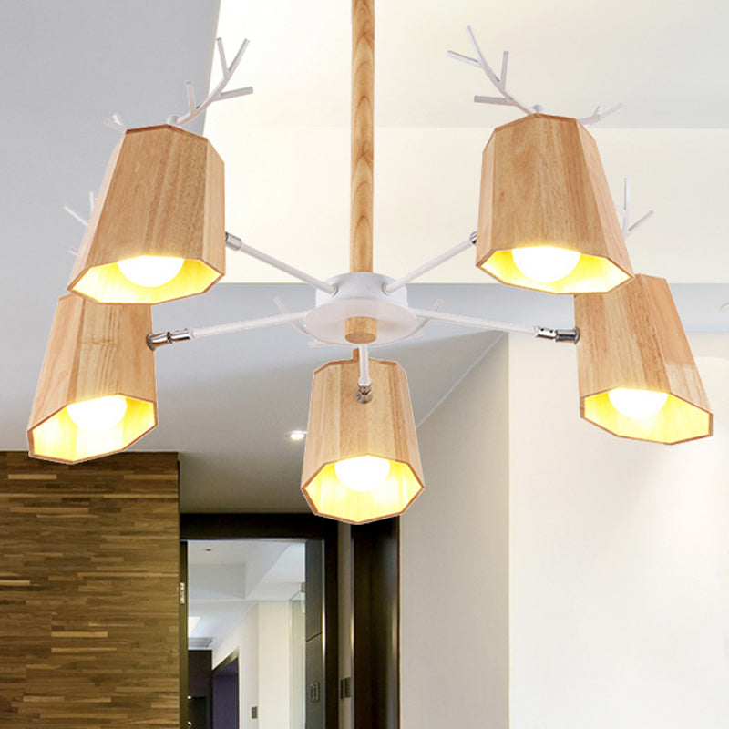 Modern Nordic Deer Horn Pendant Ceiling Light Wooden Hanging Pendant Lights for Living Room in Beige 5 Wood Clearhalo 'Ceiling Lights' 'Chandeliers' Lighting' options 251366_3ba428a9-275d-4099-89ce-e60245d84154