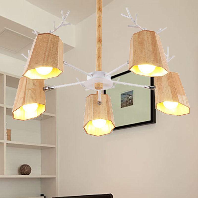 Modern Nordic Deer Horn Pendant Ceiling Light Wooden Hanging Pendant Lights for Living Room in Beige Clearhalo 'Ceiling Lights' 'Chandeliers' Lighting' options 251367