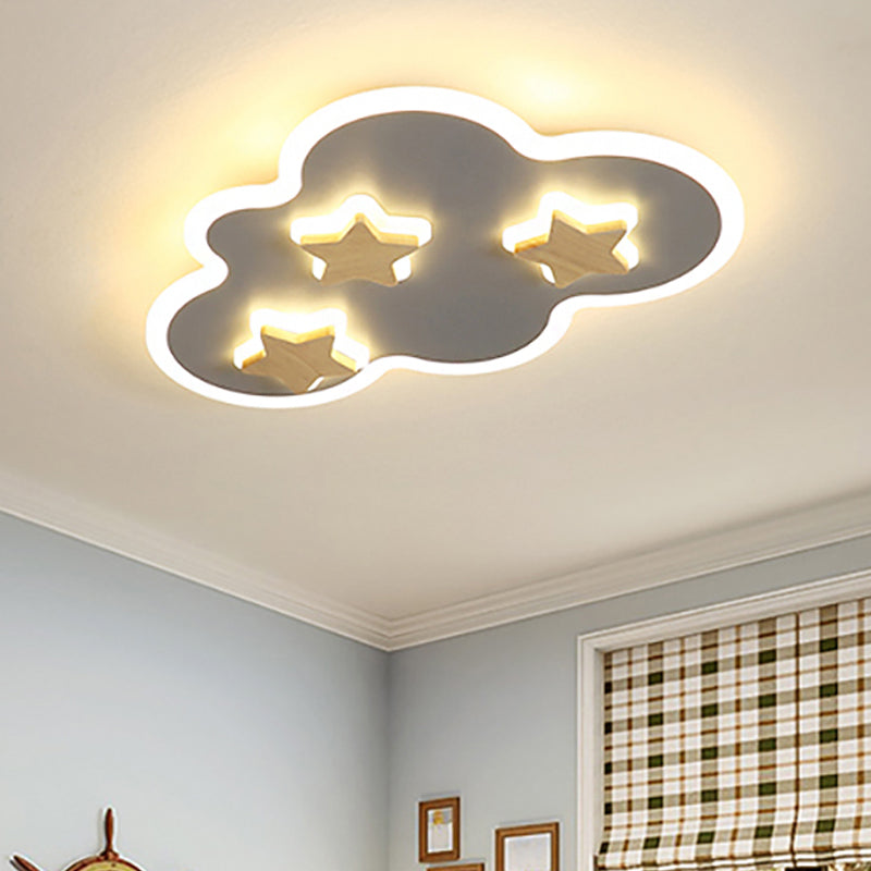 Cloud and Star Kid Bedroom Flush Mount Ceiling Light Acrylic Art Deco Ceiling Light Fixture Grey 19" Clearhalo 'Ceiling Lights' 'Close To Ceiling Lights' 'Close to ceiling' 'Flush mount' Lighting' 251427