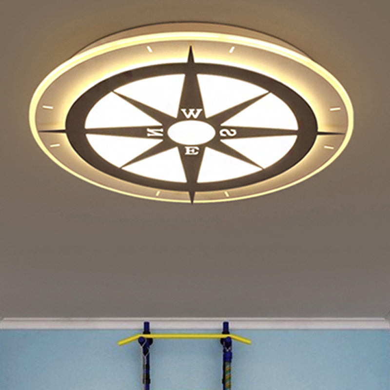 White Compass Flushmount Light Creative Acrylic Ceiling Fixture for Nursing Room White Clearhalo 'Ceiling Lights' 'Close To Ceiling Lights' 'Close to ceiling' 'Flush mount' Lighting' 251478