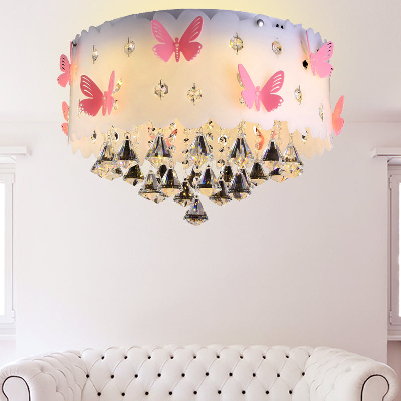 Pink Butterfly Flush Ceiling Light Decorative Glittering Crystal Ceiling Lamp for Girls Bedroom White Clearhalo 'Ceiling Lights' 'Close To Ceiling Lights' 'Close to ceiling' 'Flush mount' Lighting' 251507