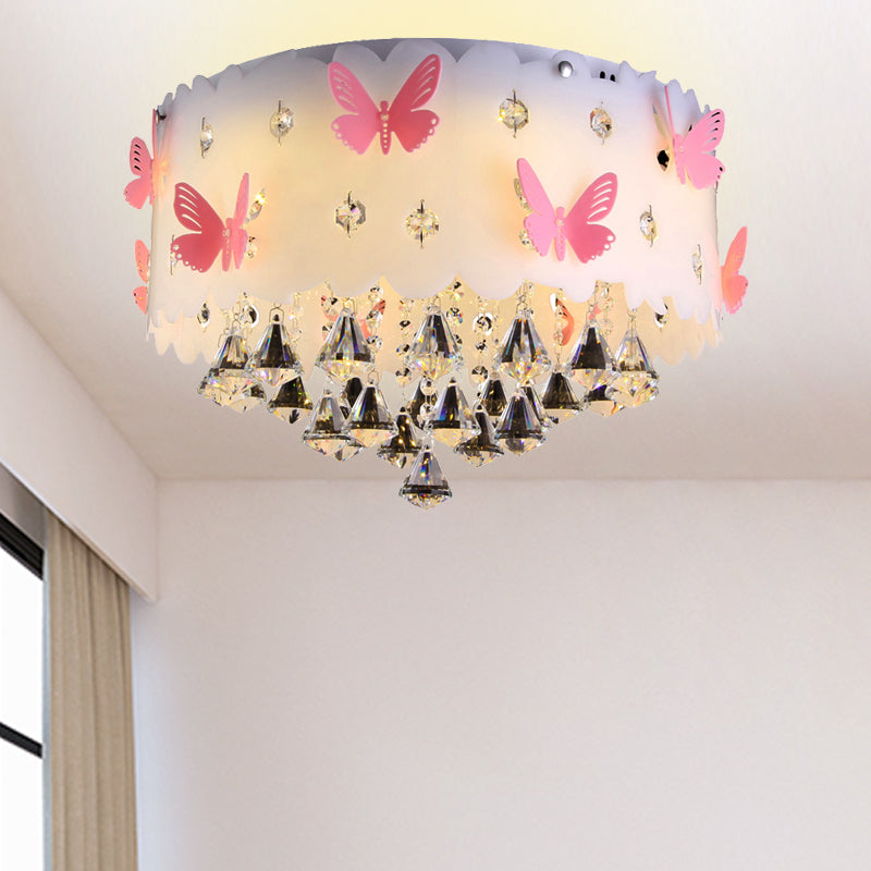 Pink Butterfly Flush Ceiling Light Decorative Glittering Crystal Ceiling Lamp for Girls Bedroom Clearhalo 'Ceiling Lights' 'Close To Ceiling Lights' 'Close to ceiling' 'Flush mount' Lighting' 251508