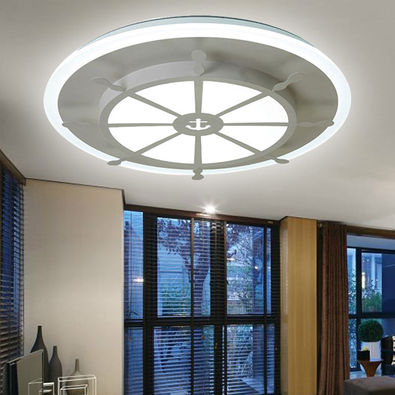 Metal Compass Flush Mount Light Dining Room Nautical Style Ceiling Lamp in White Finish White White Clearhalo 'Ceiling Lights' 'Close To Ceiling Lights' 'Close to ceiling' 'Flush mount' Lighting' 251525