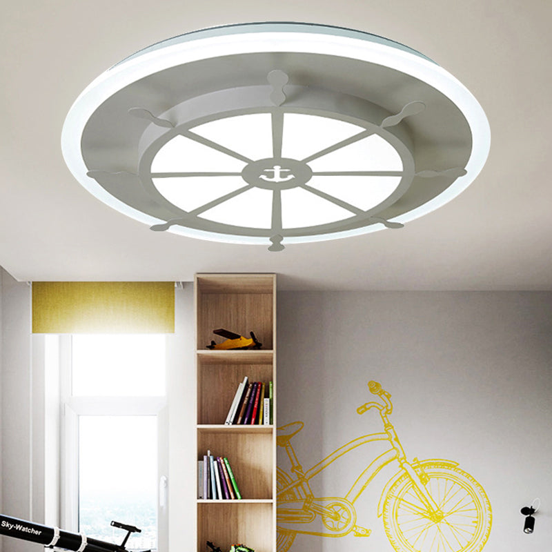 Metal Compass Flush Mount Light Dining Room Nautical Style Ceiling Lamp in White Finish Clearhalo 'Ceiling Lights' 'Close To Ceiling Lights' 'Close to ceiling' 'Flush mount' Lighting' 251526