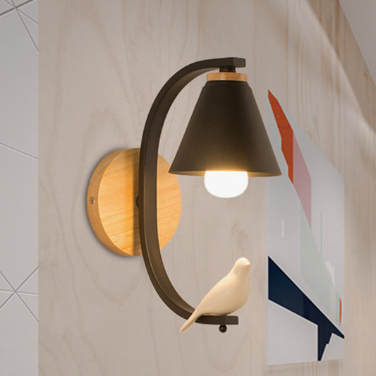 Nordic Style Conical Wall Light with Bird 1 Head Metal Sconce Light for Bedroom Hallway Clearhalo 'Wall Lamps & Sconces' 'Wall Lights' Lighting' 251534